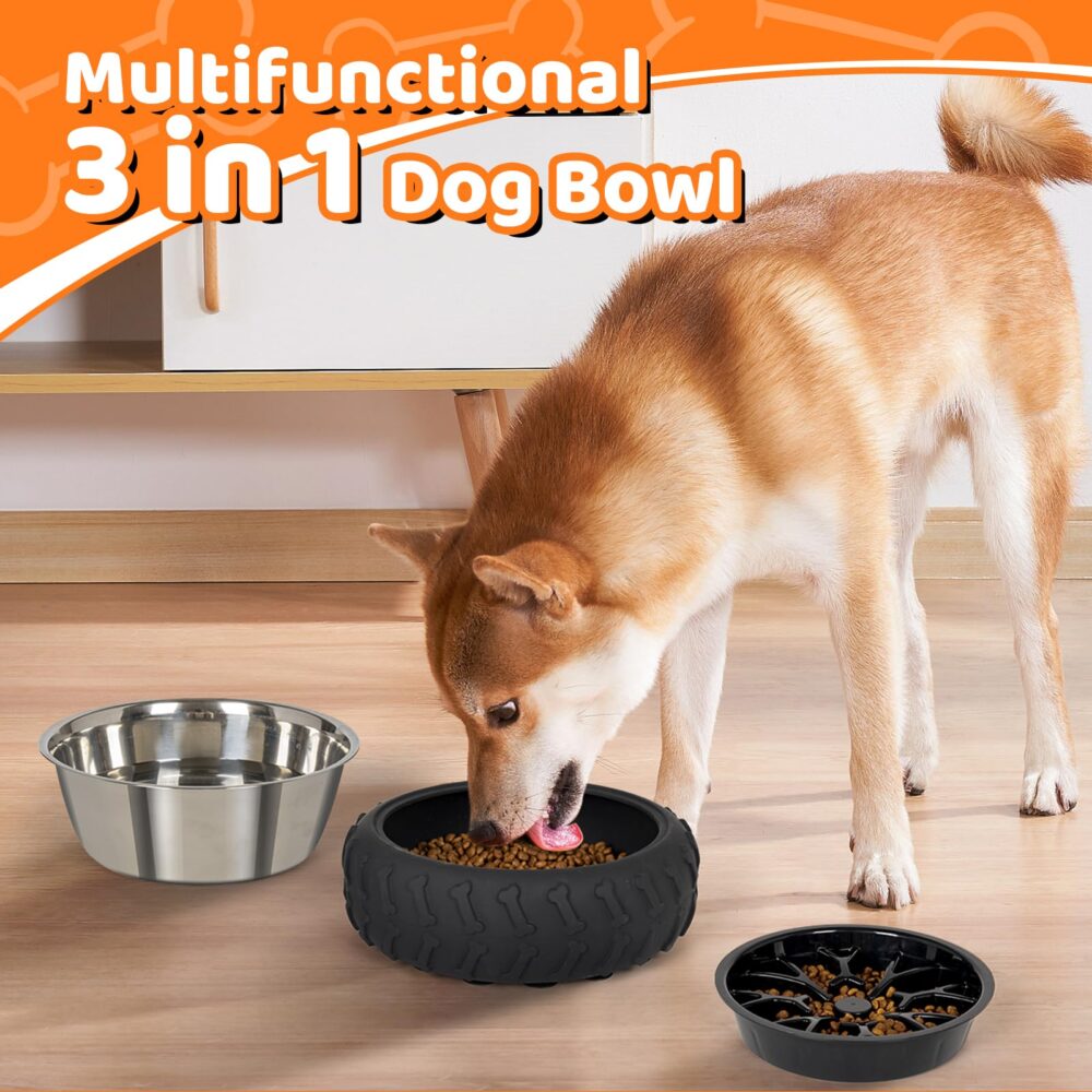 Dog Bowl 3 in 1 Stainless Steel Dog Bowls for Small Medium & Large Sized Dogs Slow Feeder Dog Bowl with Non-Slip Suction Cups for Food and Water Removable Dog Bowl #JL05-USA-265 - Image 2