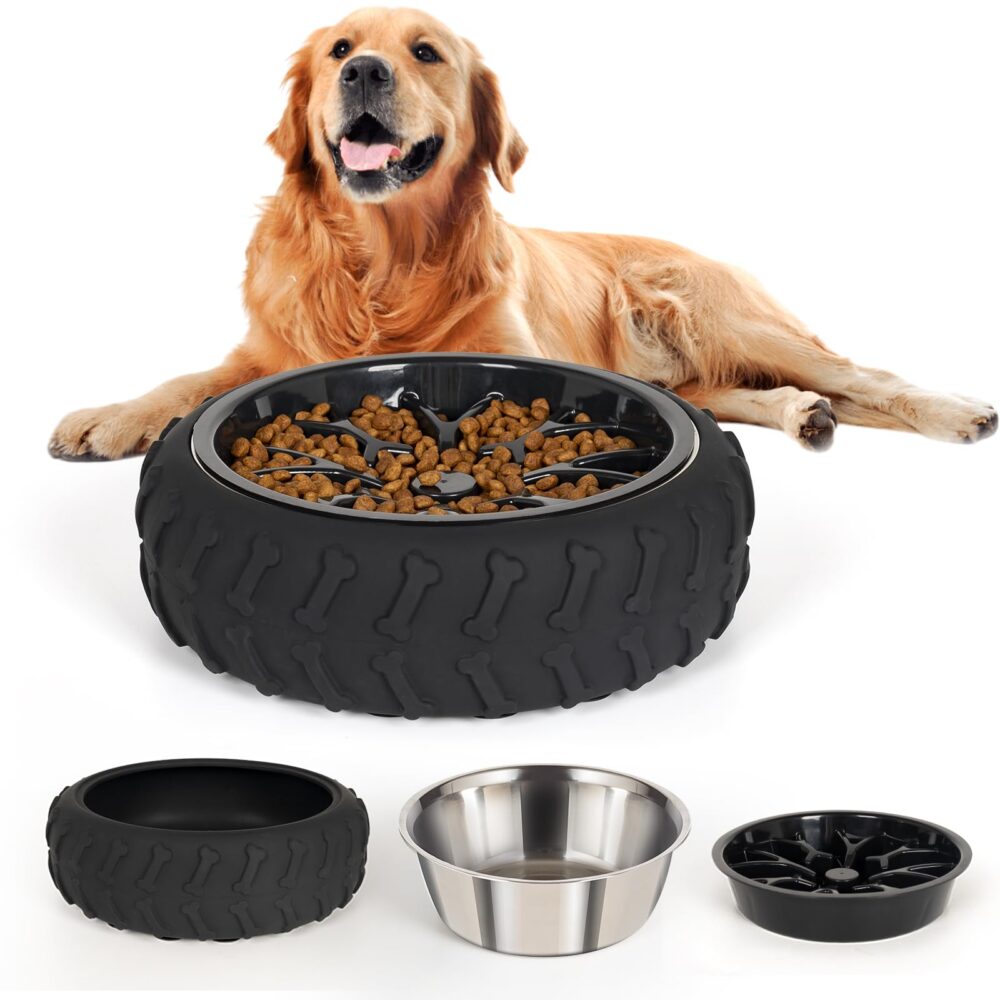 Dog Bowl 3 in 1 Stainless Steel Dog Bowls for Small Medium & Large Sized Dogs Slow Feeder Dog Bowl with Non-Slip Suction Cups for Food and Water Removable Dog Bowl #JL05-USA-265