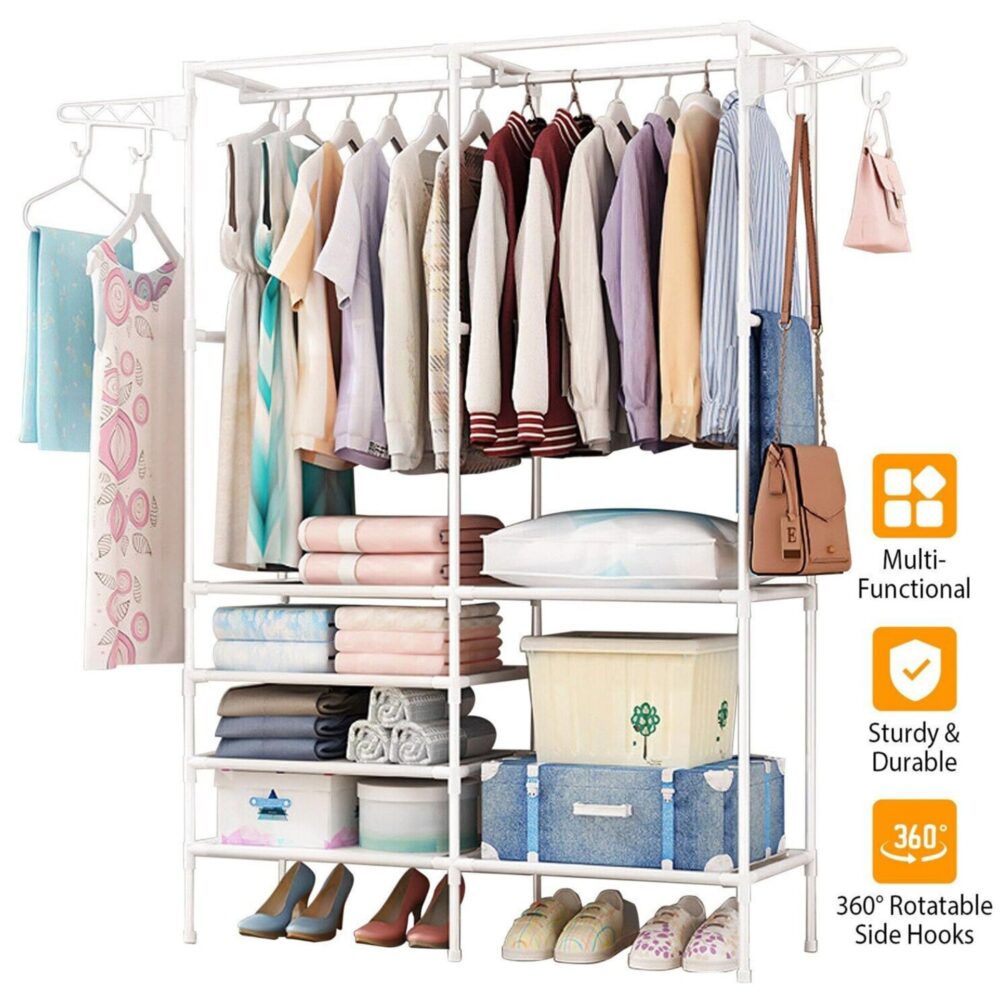 Metal Garment Rack Shoe Clothing Organizer Shelves Freestanding Multifunctional Clothes Wardrobe #JL06-95325397 - Image 5