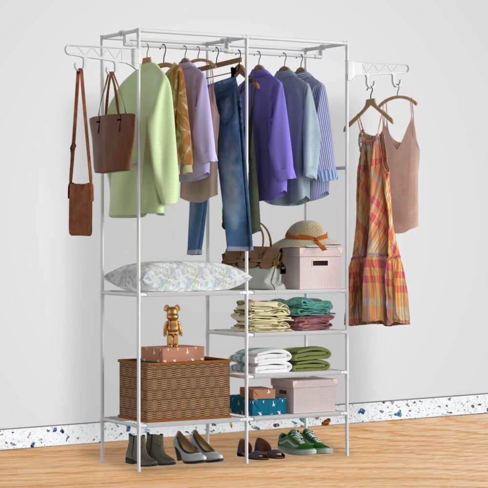 Metal Garment Rack Shoe Clothing Organizer Shelves Freestanding Multifunctional Clothes Wardrobe #JL06-95325397 - Image 3