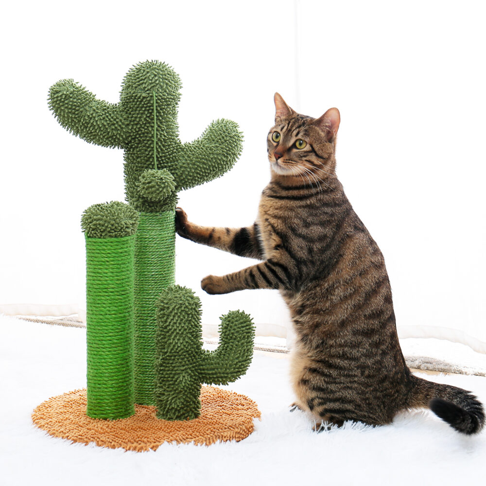 Cat Scratching Post Cactus Cat Scratcher Featuring with 3 Scratching Poles and Interactive Dangling Ball #JL06-90098883