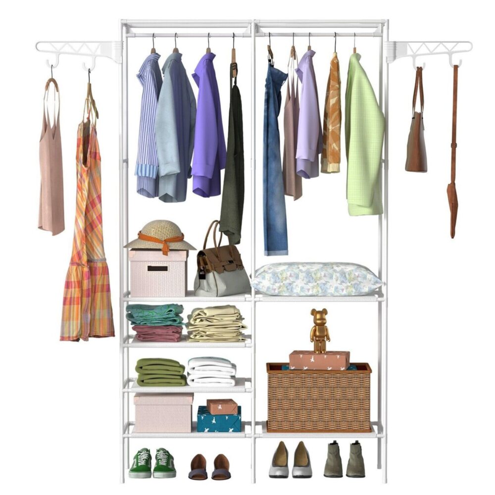 Metal Garment Rack Shoe Clothing Organizer Shelves Freestanding Multifunctional Clothes Wardrobe #JL06-95325397 - Image 6