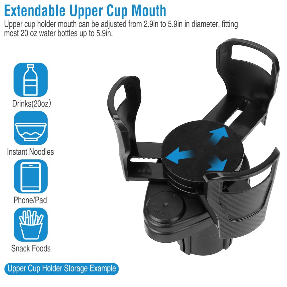 Dual Cup Holder Expander for Car, 2 in 1 Multifunctional Car Cup Holder Extender with Adjustable Base All Purpose for 360° rotatable base of the upper cup holder with Most Cars #JL06-88106500 - Image 3