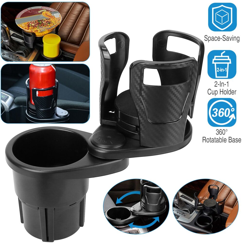 Dual Cup Holder Expander for Car, 2 in 1 Multifunctional Car Cup Holder Extender with Adjustable Base All Purpose for 360° rotatable base of the upper cup holder with Most Cars #JL06-88106500