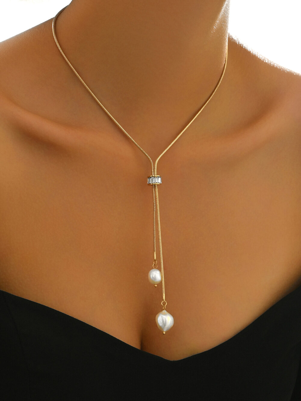 Elegant gold pearl pendant necklace with adjustable length,  stylish and lightweight jewelry for women, perfect Christmas jewelry gift #JL01-WJ-0170 - Image 4