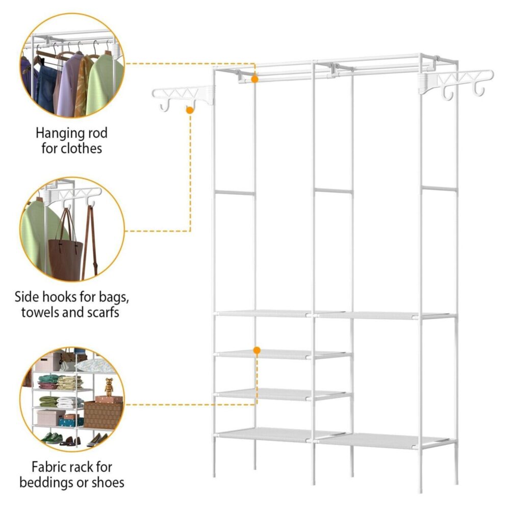 Metal Garment Rack Shoe Clothing Organizer Shelves Freestanding Multifunctional Clothes Wardrobe #JL06-95325397 - Image 4