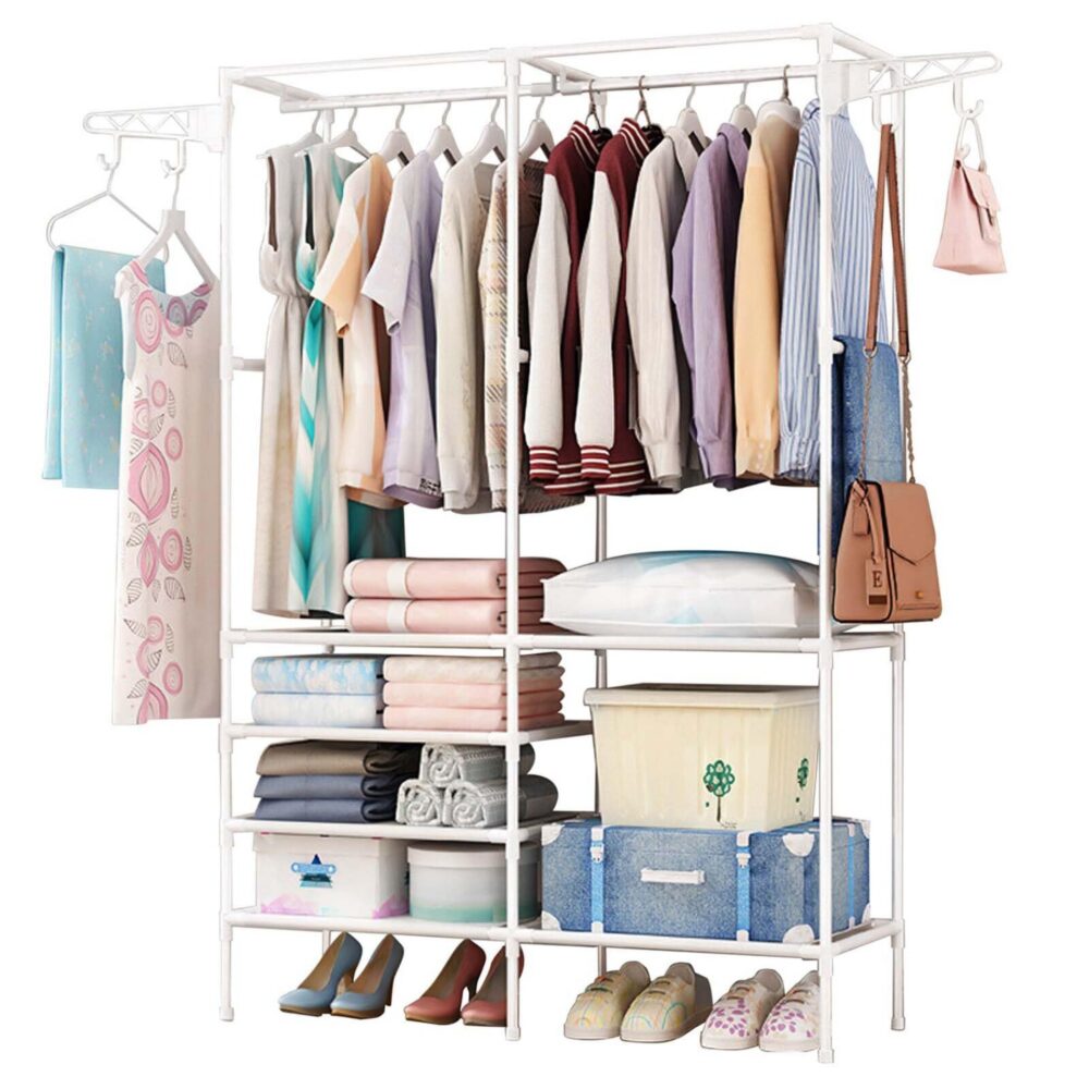 Metal Garment Rack Shoe Clothing Organizer Shelves Freestanding Multifunctional Clothes Wardrobe #JL06-95325397 - Image 7