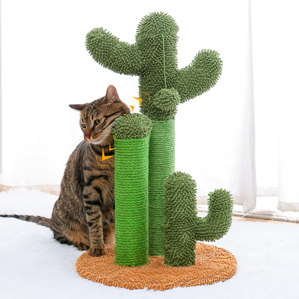 Cat Scratching Post Cactus Cat Scratcher Featuring with 3 Scratching Poles and Interactive Dangling Ball #JL06-90098883 - Image 5