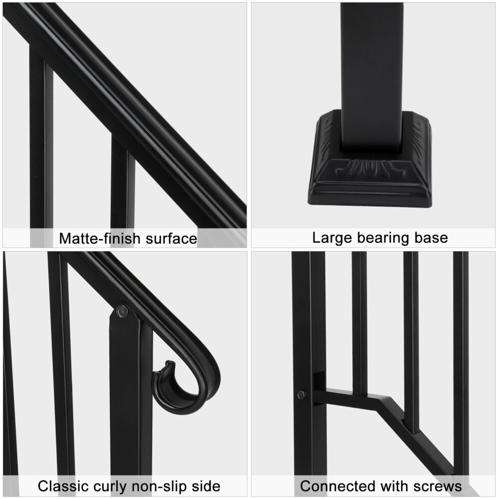 Artisasset Matte Black Outdoor 2-Step Iron Handrail #SY-82359152 - Image 6