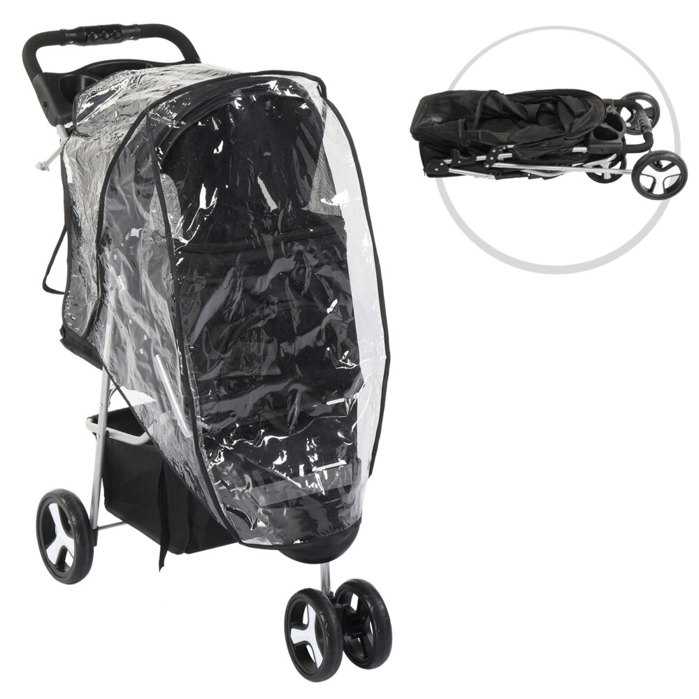 3 Wheels Pet Stroller, Dog Cat Cage Jogger Stroller for Medium Small Dogs Cats, Travel Folding Carrier Waterproof Puppy Stroller with Cup Holder & Removable Liner, Black #JL06-98834310 - Image 8