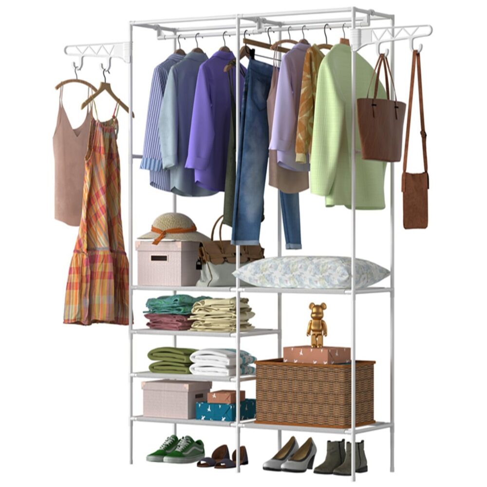 Metal Garment Rack Shoe Clothing Organizer Shelves Freestanding Multifunctional Clothes Wardrobe #JL06-95325397 - Image 8