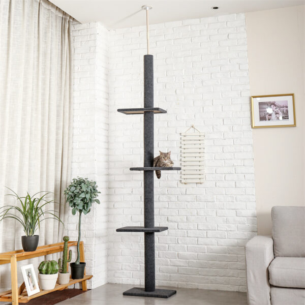 Three Tier Floor-to-Ceiling Cat Tree Cat Climbing Tree 9 Feet Grey #SY-78911142