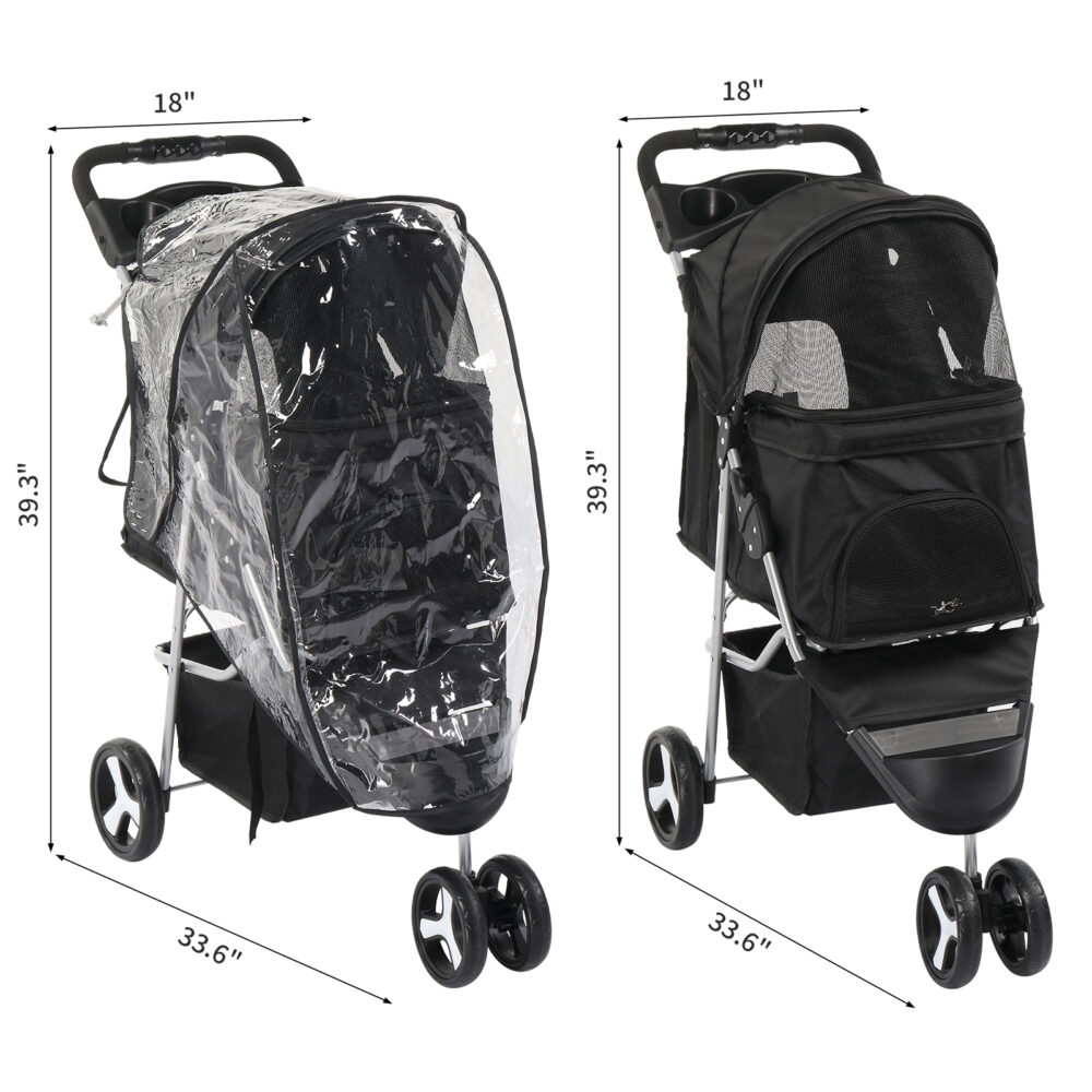 3 Wheels Pet Stroller, Dog Cat Cage Jogger Stroller for Medium Small Dogs Cats, Travel Folding Carrier Waterproof Puppy Stroller with Cup Holder & Removable Liner, Black #JL06-98834310 - Image 10