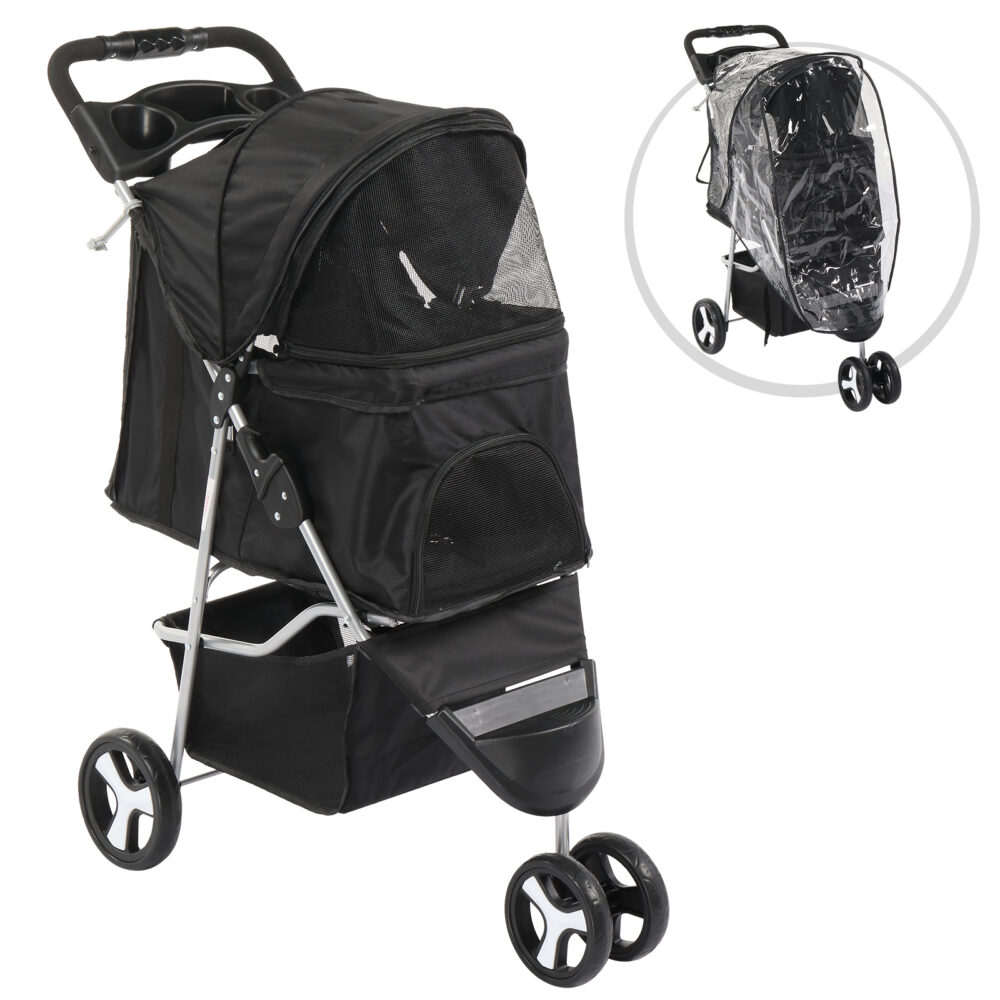 3 Wheels Pet Stroller, Dog Cat Cage Jogger Stroller for Medium Small Dogs Cats, Travel Folding Carrier Waterproof Puppy Stroller with Cup Holder & Removable Liner, Black #JL06-98834310 - Image 13