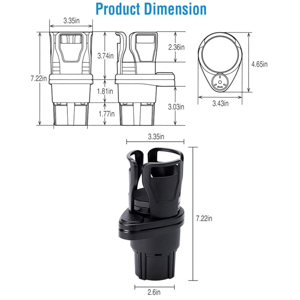 Dual Cup Holder Expander for Car, 2 in 1 Multifunctional Car Cup Holder Extender with Adjustable Base All Purpose for 360° rotatable base of the upper cup holder with Most Cars #JL06-88106500 - Image 8