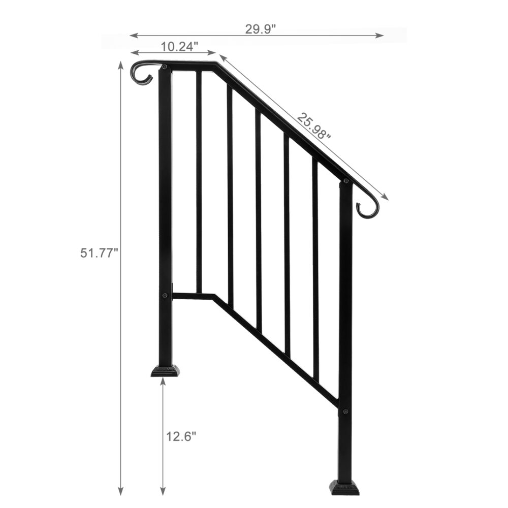 Artisasset Matte Black Outdoor 2-Step Iron Handrail #SY-82359152 - Image 9