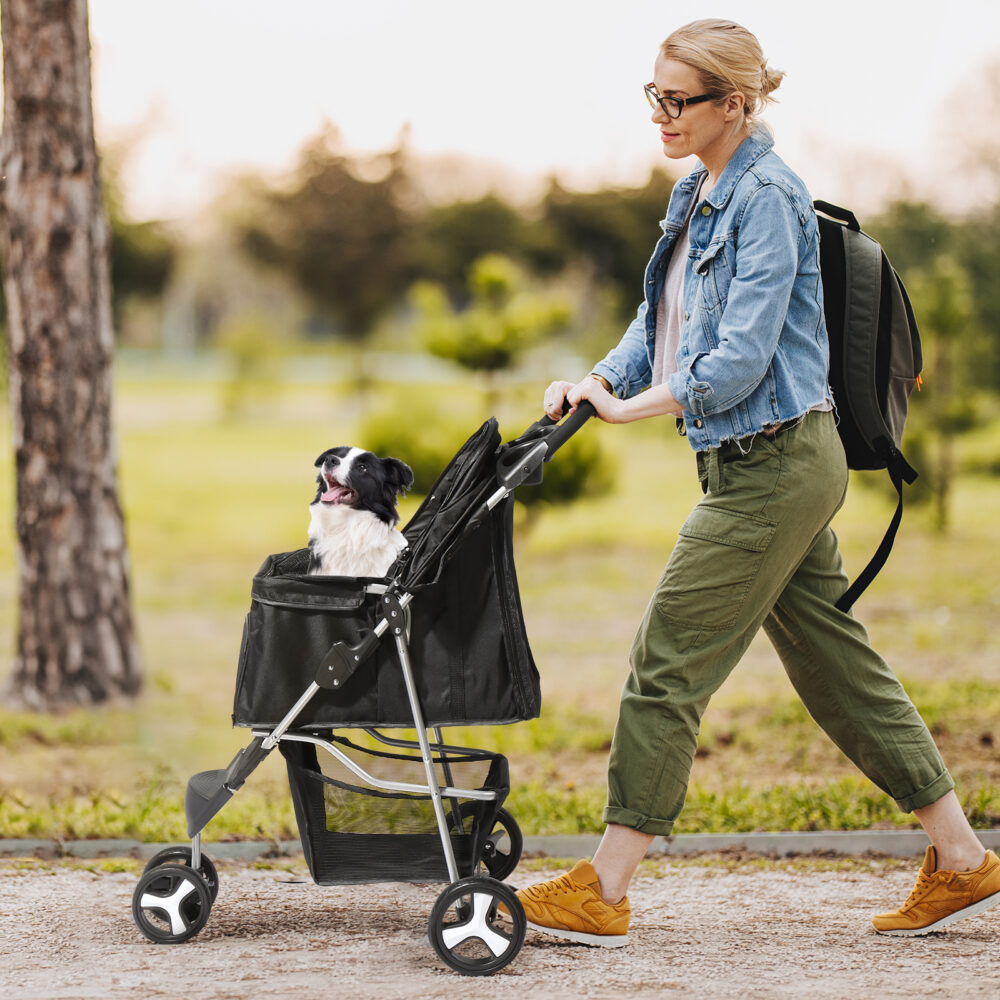 3 Wheels Pet Stroller, Dog Cat Cage Jogger Stroller for Medium Small Dogs Cats, Travel Folding Carrier Waterproof Puppy Stroller with Cup Holder & Removable Liner, Black #JL06-98834310 - Image 14