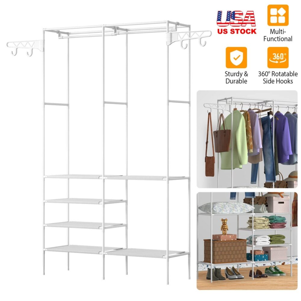 Metal Garment Rack Shoe Clothing Organizer Shelves Freestanding Multifunctional Clothes Wardrobe #JL06-95325397 - Image 10