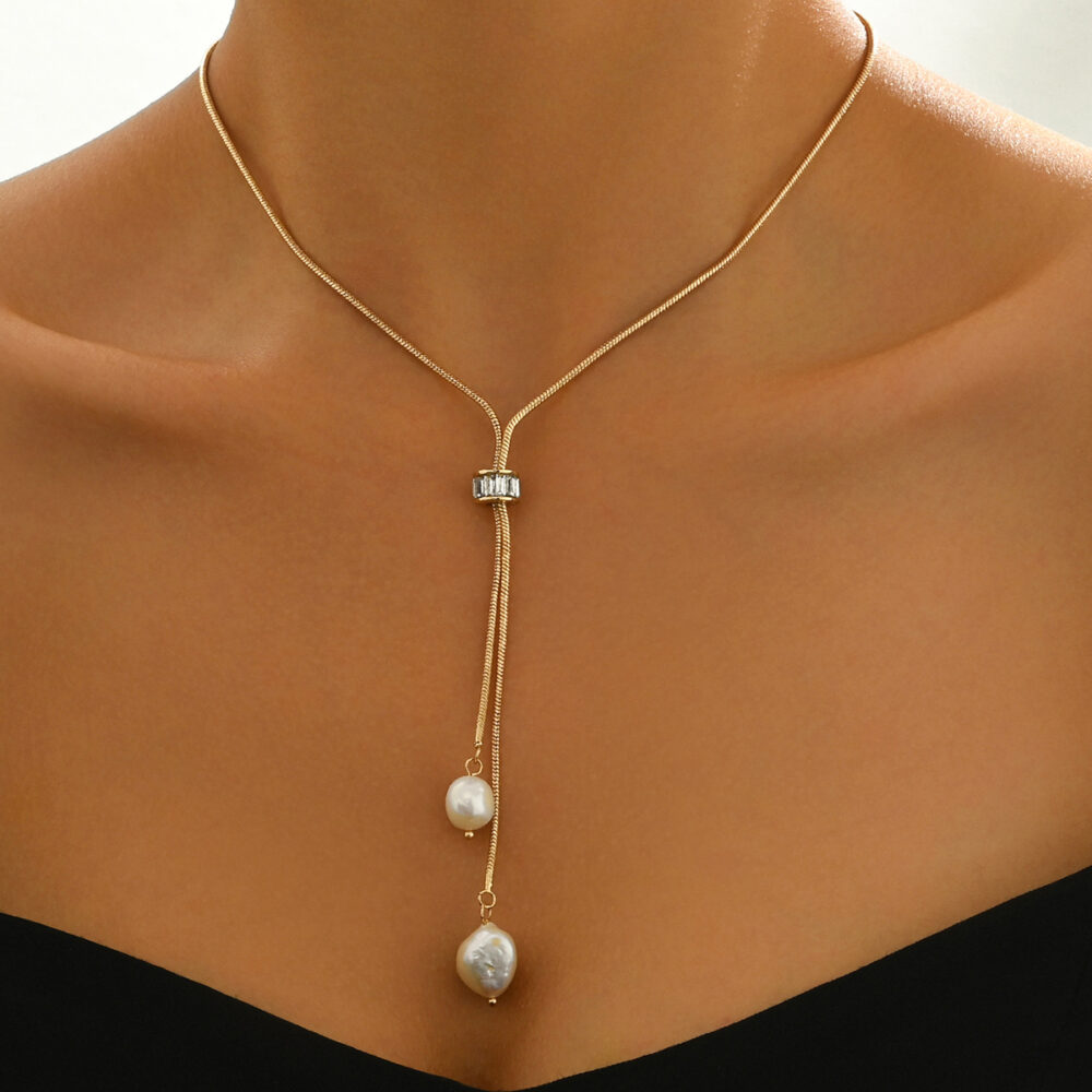 Elegant gold pearl pendant necklace with adjustable length,  stylish and lightweight jewelry for women, perfect Christmas jewelry gift #JL01-WJ-0170 - Image 3