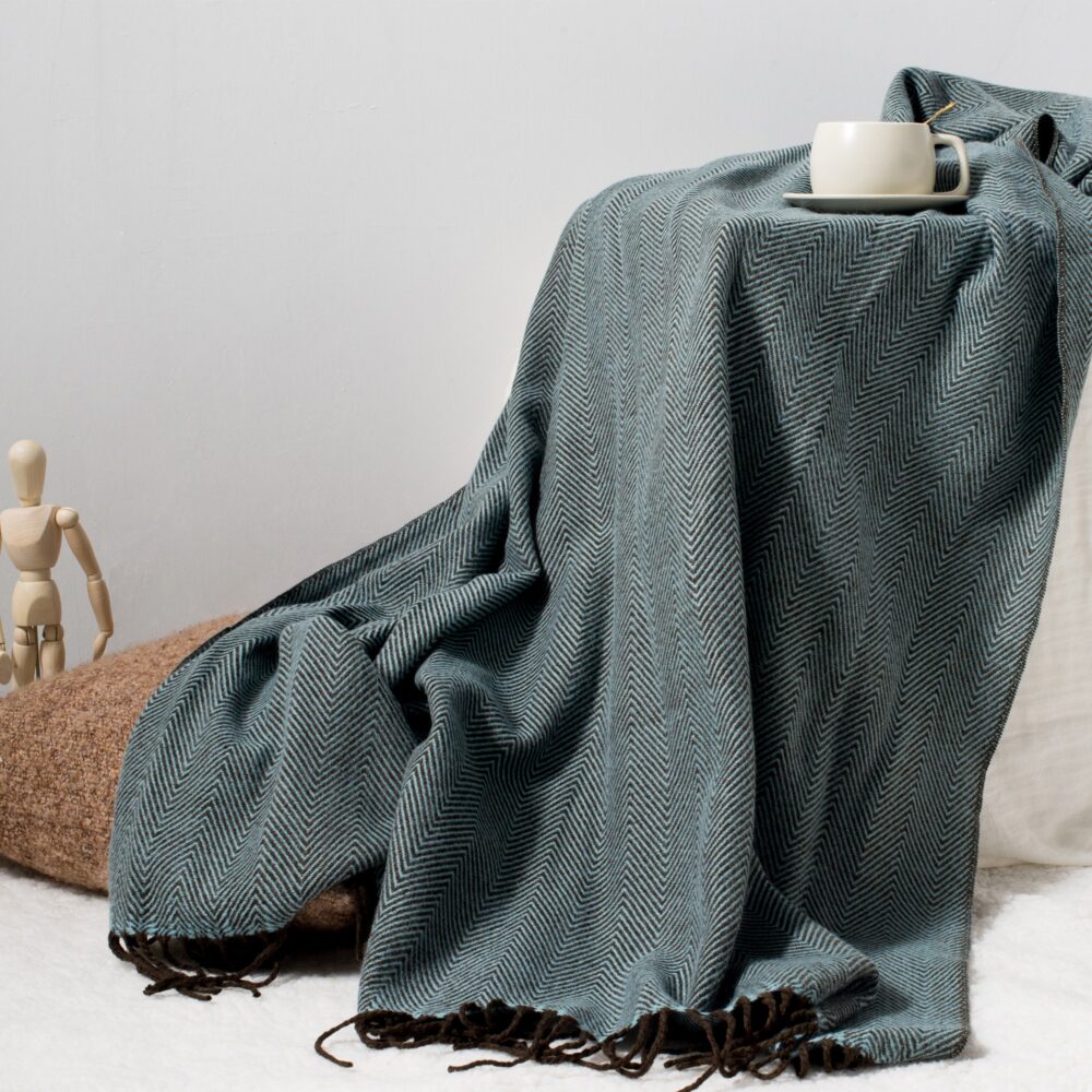 Herringbone Throw Blankets for Couch — 50" x 60" Blue Throw Blanket with Tassels, Soft Lightweight Decorative Farmhouse Blanket for Sofa and Bed #JL05-w12859595 - Image 2