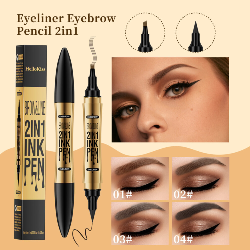 【 Upgrade Version】 2-in-1 Eyebrow Pencil + Eyeliner,Long-lasting,Water-Resistent With 4-Pin  Fork , Brow Pencil 2-in-1 Dual-Ended Eyebrow Pen with Micro-Fork-Tip Applicator and Precise Brush-Tip Create Natural-Looking Brows #JL05-w13300147