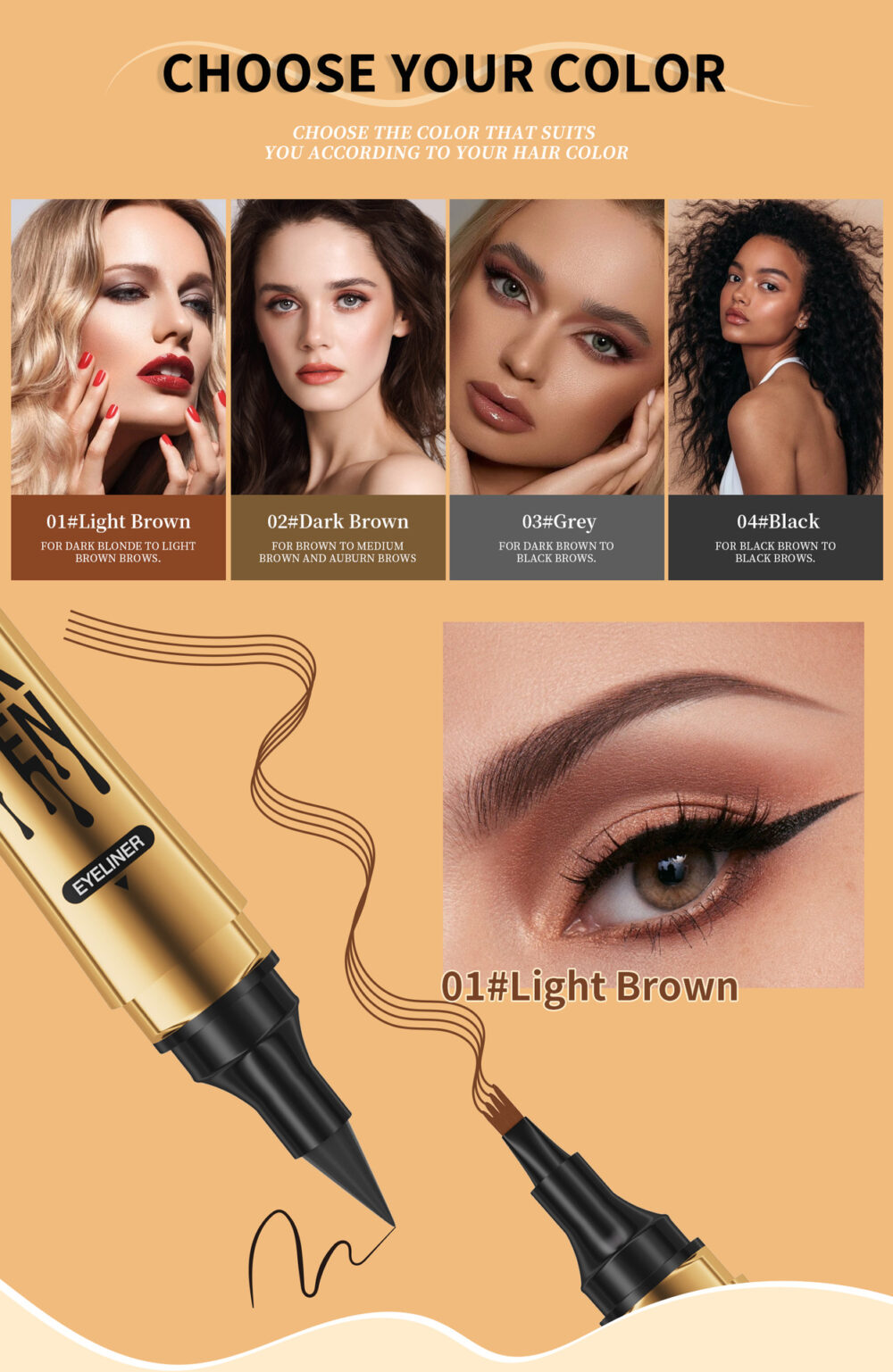 【 Upgrade Version】 2-in-1 Eyebrow Pencil + Eyeliner,Long-lasting,Water-Resistent With 4-Pin  Fork , Brow Pencil 2-in-1 Dual-Ended Eyebrow Pen with Micro-Fork-Tip Applicator and Precise Brush-Tip Create Natural-Looking Brows #JL05-w13300147 - Image 5