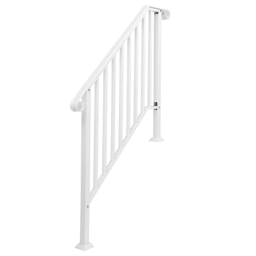 Handrails for Outdoor Steps, Iron Handrail Fits 3 Step, Transitional Handrail with Installation Kit, White #SY-26338450