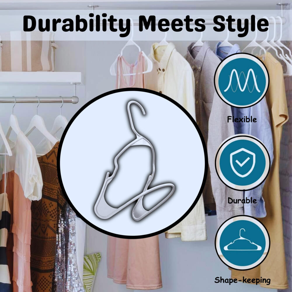 With Shoulder Grooves Space-Saving 60Pcs PP Hangers for Clothes - Durable, Multi-Use for Shirts, Pants, Coats, Dresses & Suits - Ideal for Closet Organization (White) #JL06-09703771 - Image 4