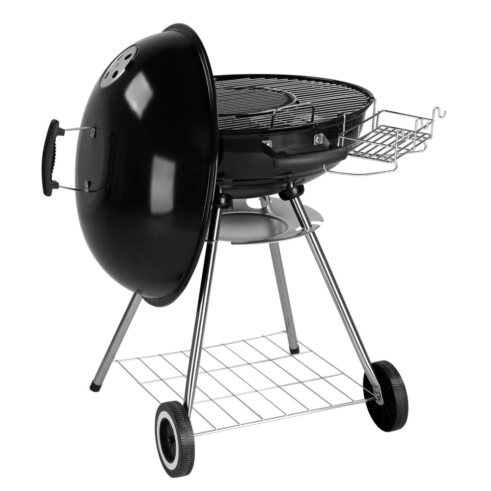 28-Inch Portable Charcoal Grill with Wheels and Storage Holder, Porcelain-Enameled Lid and Ash Catcher & Thermometer, Round Barbecue Kettle Grill Bowl Wheels for Outdoor Party Camping Picnic #SY-65389357