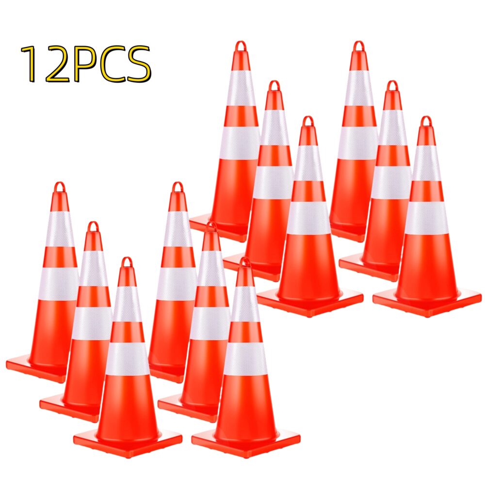 [12 Pack] 28 inch Traffic Safety Cones with Reflective Collars, Sturdy Orange PVC Cones for Road Safety, Parking lot and Driving Training #SY-40142847