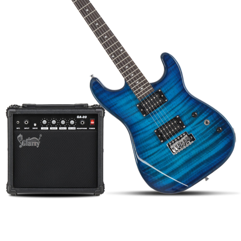 Glarry GST Stylish H-H Pickup Tiger Stripe Electric Guitar Kit with 20W AMP Bag Guitar Strap Blue #JL06-12856769 - Image 15