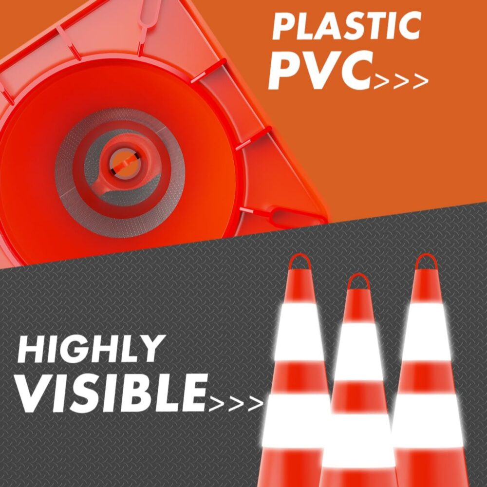 [12 Pack] 28 inch Traffic Safety Cones with Reflective Collars, Sturdy Orange PVC Cones for Road Safety, Parking lot and Driving Training #SY-40142847 - Image 4