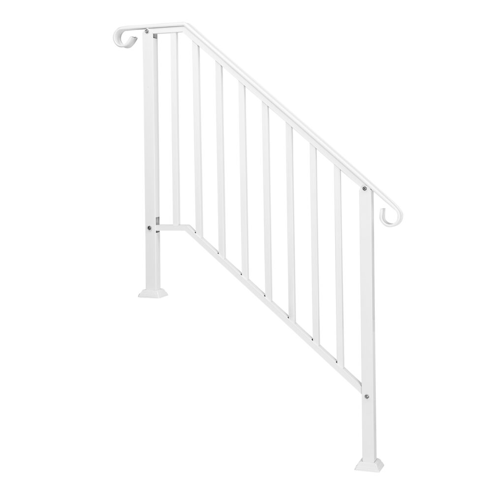 Handrails for Outdoor Steps, Iron Handrail Fits 3 Step, Transitional Handrail with Installation Kit, White #SY-26338450 - Image 2