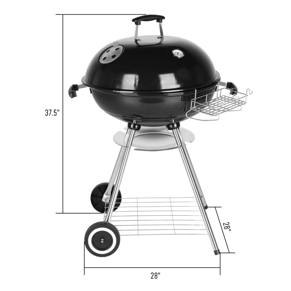 28-Inch Portable Charcoal Grill with Wheels and Storage Holder, Porcelain-Enameled Lid and Ash Catcher & Thermometer, Round Barbecue Kettle Grill Bowl Wheels for Outdoor Party Camping Picnic #SY-65389357 - Image 9