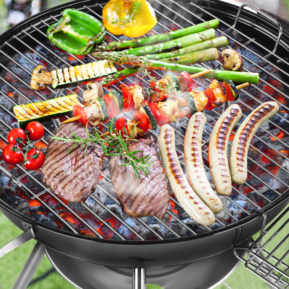 28-Inch Portable Charcoal Grill with Wheels and Storage Holder, Porcelain-Enameled Lid and Ash Catcher & Thermometer, Round Barbecue Kettle Grill Bowl Wheels for Outdoor Party Camping Picnic #SY-65389357 - Image 7