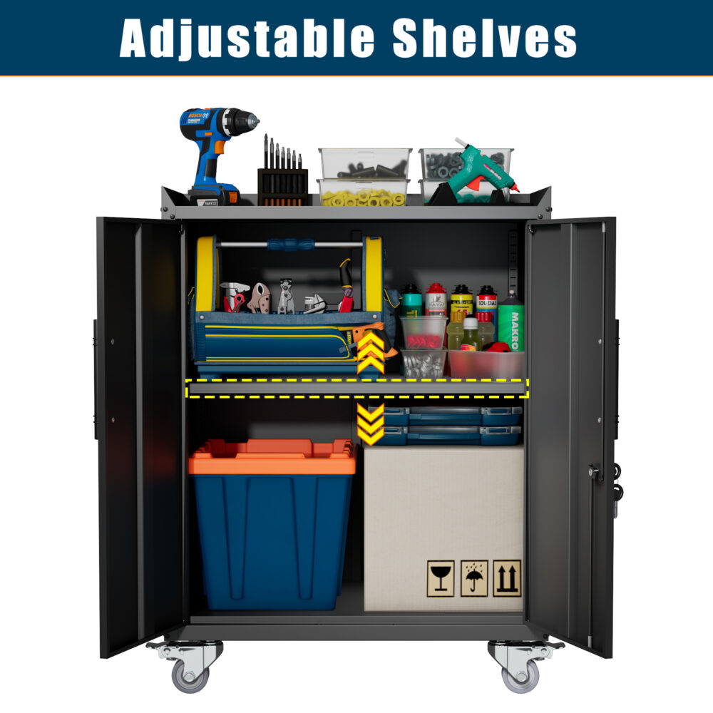 2 Door Tool Cabinets for Garage, Lockable Garage Storage Cabinet, Locking Metal Storage Cabinet with Wheels, Rolling Tool Chest, Assembly Required H34*W30.3*D18 #JL06-69278319 - Image 12