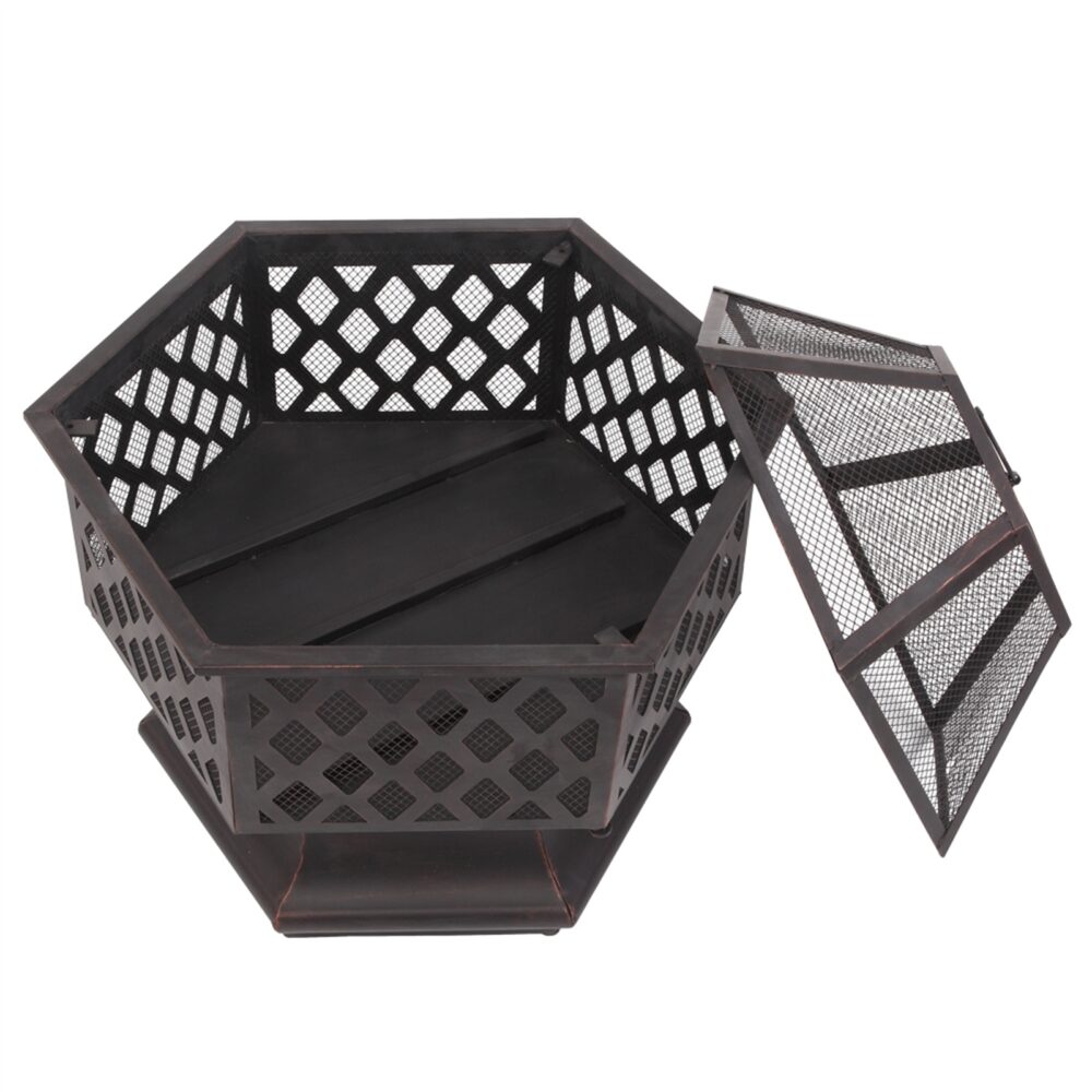 22" Hexagonal Shaped Iron Brazier Wood Burning Fire Pit Decoration for Backyard Poolside #SY-06542003 - Image 2