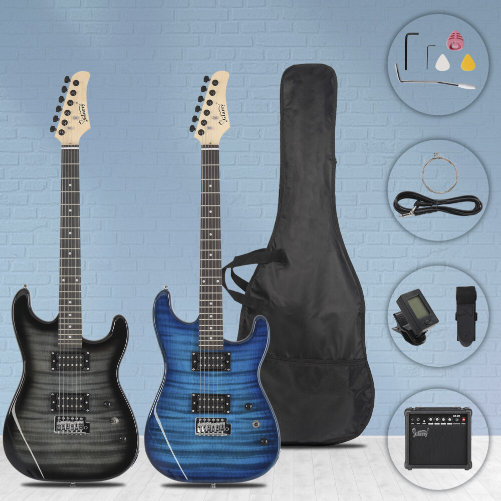 Glarry GST Stylish H-H Pickup Tiger Stripe Electric Guitar Kit with 20W AMP Bag Guitar Strap Blue #JL06-12856769 - Image 5