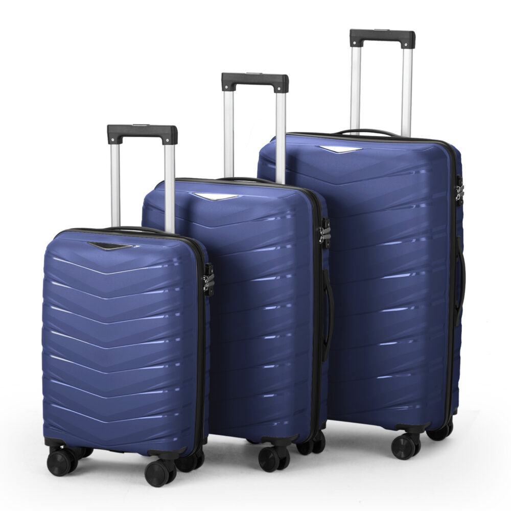 FCH V-shaped stripes 3-in-1 PP trolley case 20in 24in 28in PP iron trolley classic color - dark blue (grain pattern) #SY-93246634 - Image 3