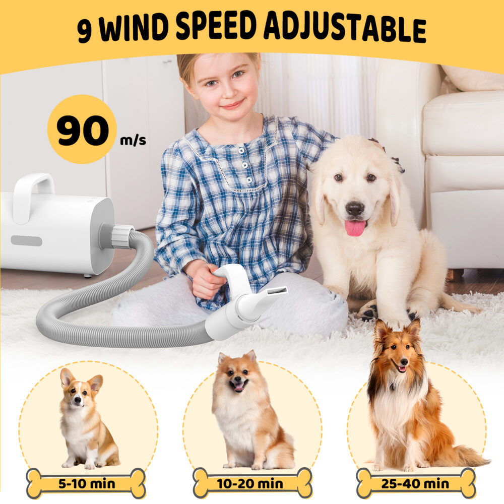 Dog dryer, 4-in-1 dog hair dryer with smart handle,90 m/s high speed negative ion dog hair dryer, adjustable air speed and temperature pet dryer for dogs and cats #JL01-USA-240 - Image 2