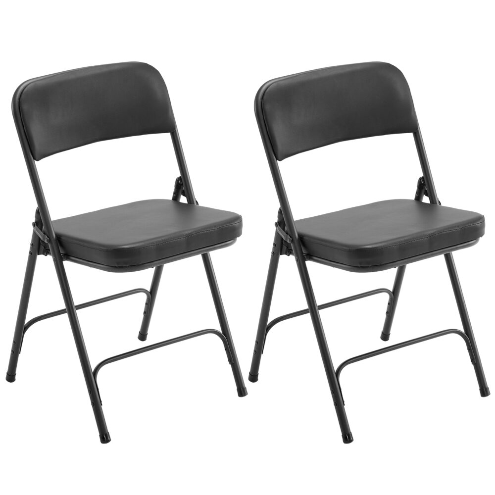 2 Pack Metal Folding Chairs with Padded Seat and Back, for Home and Office, Indoor and Outdoor Events Party Wedding, Black #SY-47505325