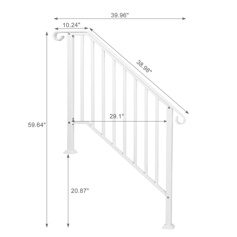 Handrails for Outdoor Steps, Iron Handrail Fits 3 Step, Transitional Handrail with Installation Kit, White #SY-26338450 - Image 8