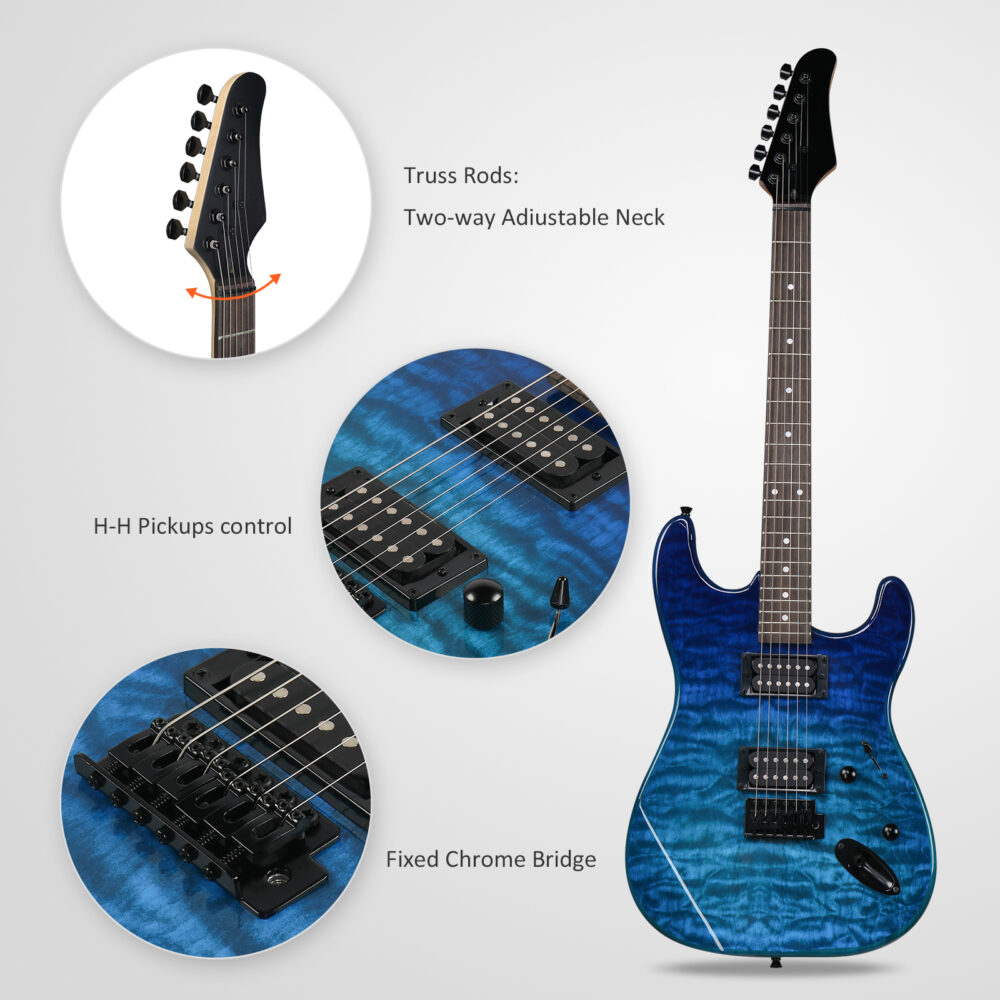 39in Electric Guitar H-H Pickups Trans Blue suit for Heavier Rock #JL06-75010223 - Image 6