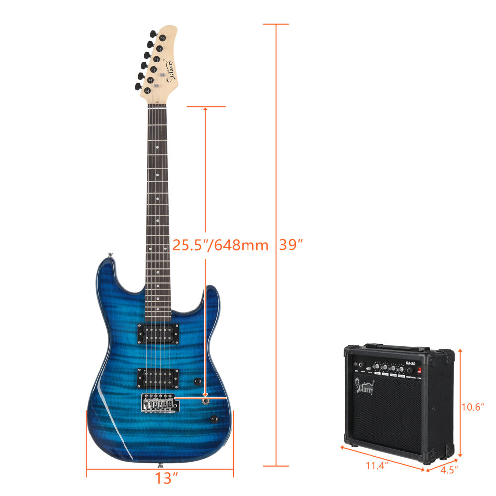 Glarry GST Stylish H-H Pickup Tiger Stripe Electric Guitar Kit with 20W AMP Bag Guitar Strap Blue #JL06-12856769 - Image 23