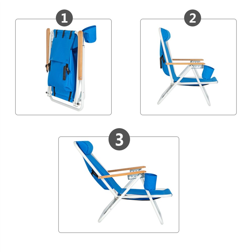 Portable High Strength Beach Chair with Adjustable Headrest Blue #JL06-99460325 - Image 9