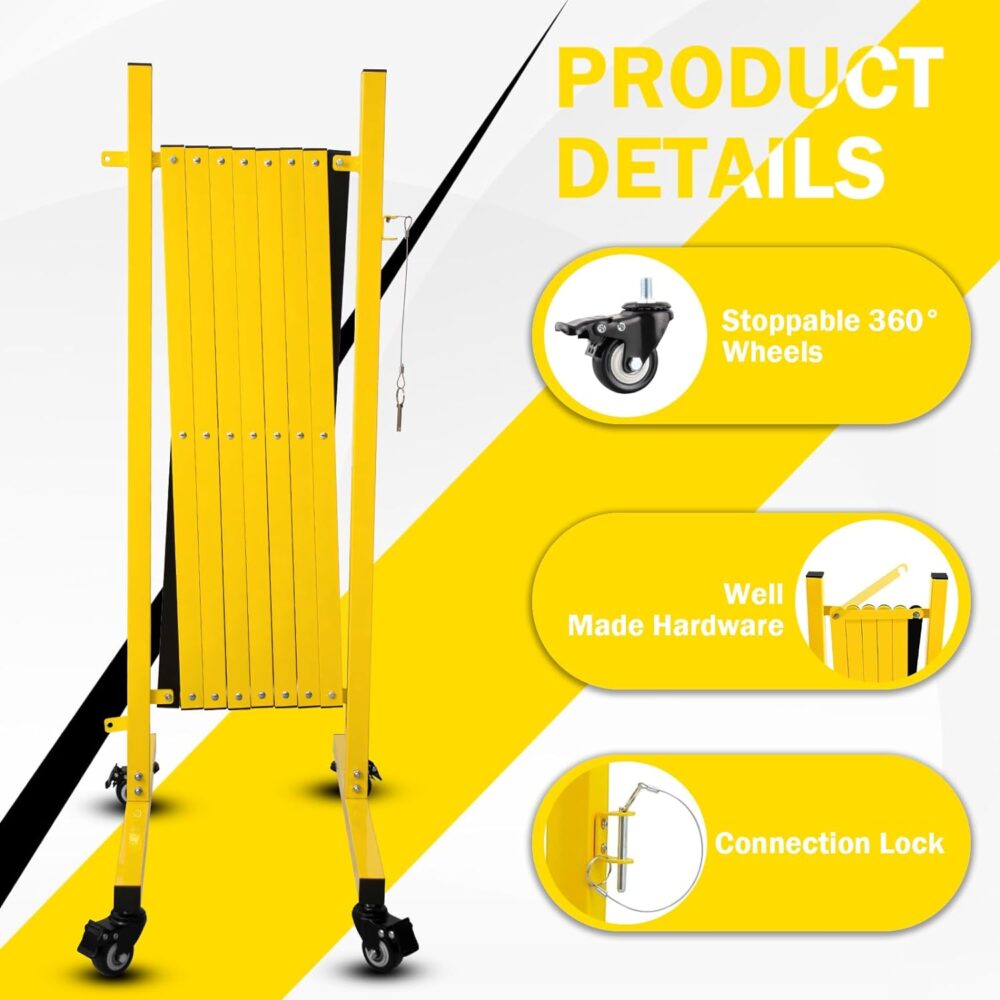 Metal Expandable Barricade, 11 Feet Retractable Fence Outdoor, Mobile Safety Barrier Gate, Easily Assembled Expanding Gate with Casters, Collapsible Accordion Barricade Gate Outdoor #SY-50417344 - Image 6