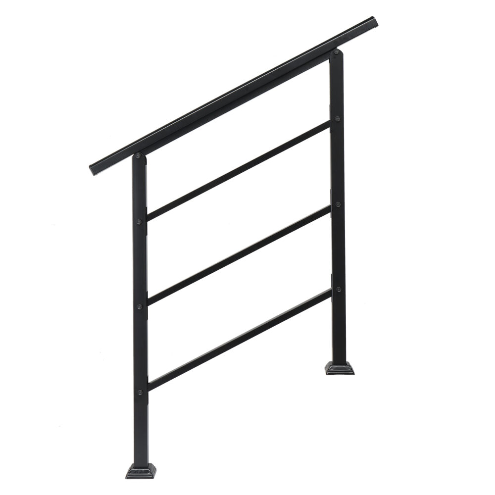 Handrails for Outdoor Steps, Wrought Iron Handrail Fits 1 or 3 Steps, Transitional Handrail with Installation Kit, Black #SY-66442124