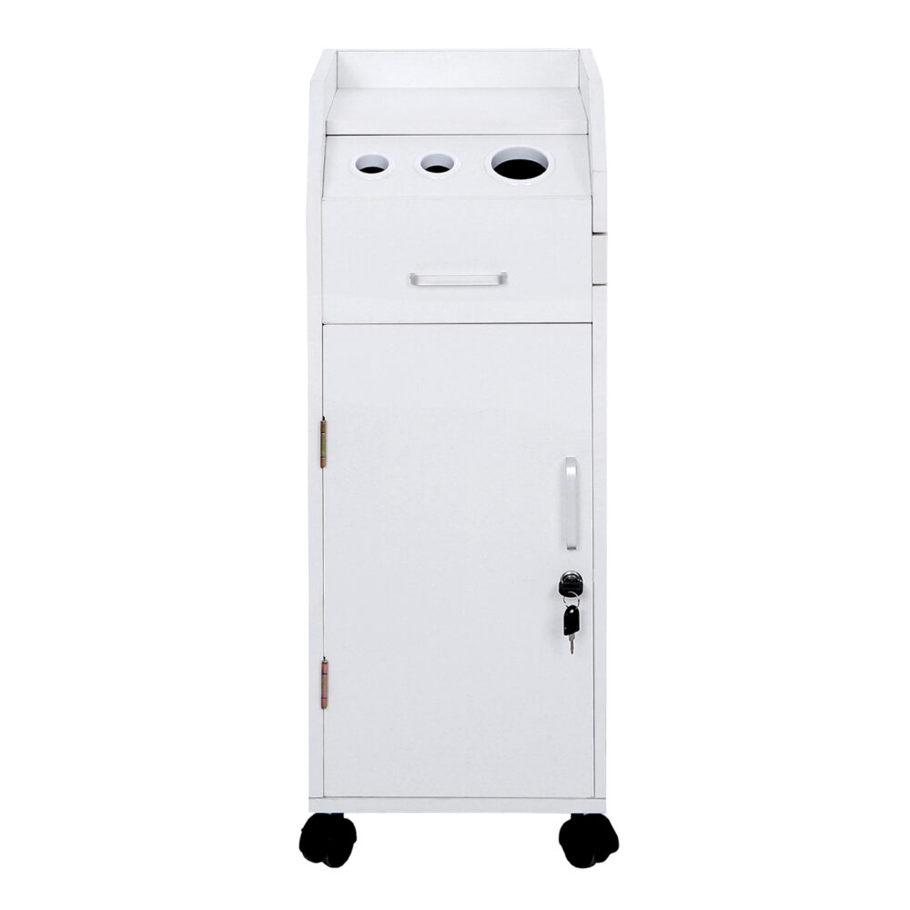 Hair Salon Storage Cart with Wheels & 3 Hair Dryer Holders & 4 Drawers & Lock & 2 Keys, Hairdressing Tools Station Mobile Makeup Case White #SY-96176342 - Image 2