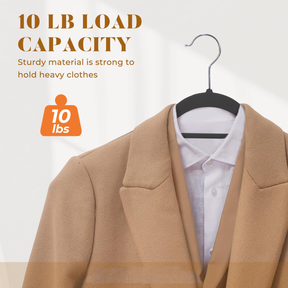 Velvet Hangers - 60PCS Black Space-saving & Non-slip. with Tie Bar and Shoulder Notch. Highly Durable for Suits, Coats, Shirts, Pants and Dresses. Slim Design with 360° Swivel Hook. #JL06-70679556 - Image 3