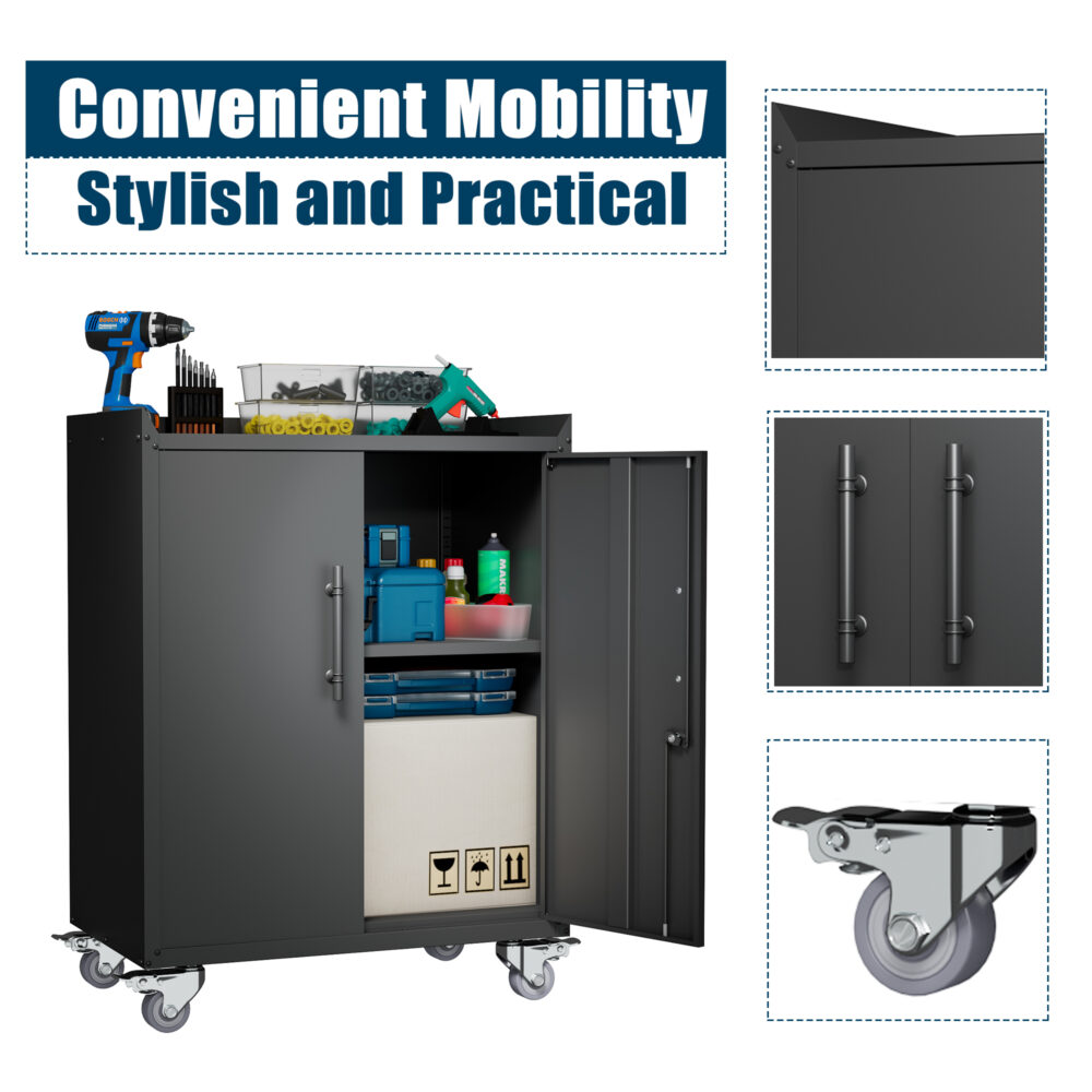 2 Door Tool Cabinets for Garage, Lockable Garage Storage Cabinet, Locking Metal Storage Cabinet with Wheels, Rolling Tool Chest, Assembly Required H34*W30.3*D18 #JL06-69278319 - Image 3